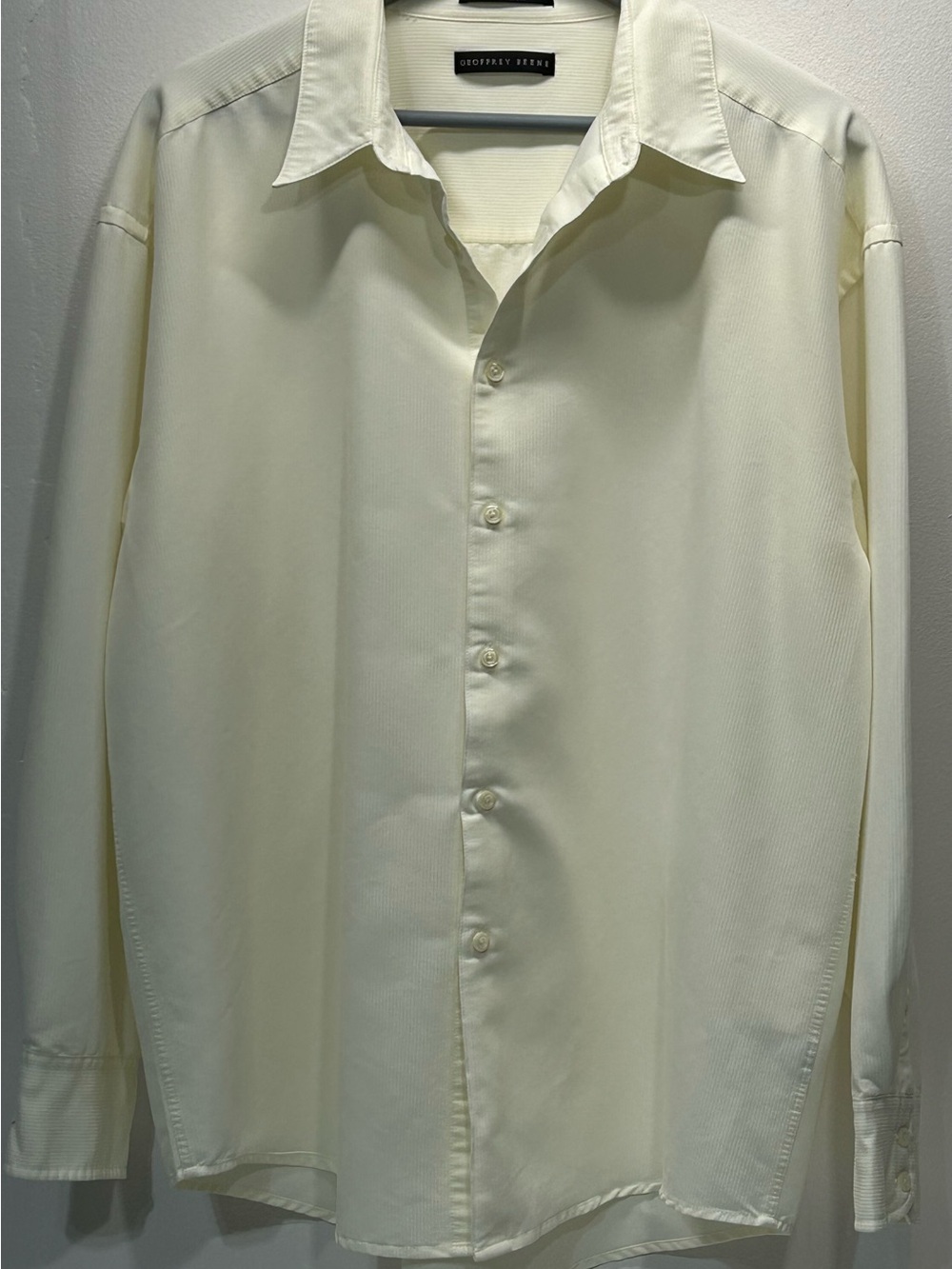 Geoffrey Beene Men’s XL Cream Rayon Blend Long Sleeve Ribbed Shirt Ivory